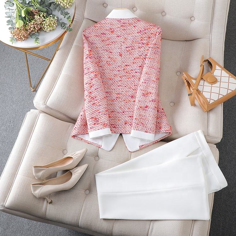 Fashion Red Plaid Ladies Blazer Jacket Women Long Sleeve Single Breasted Female Casual Coat