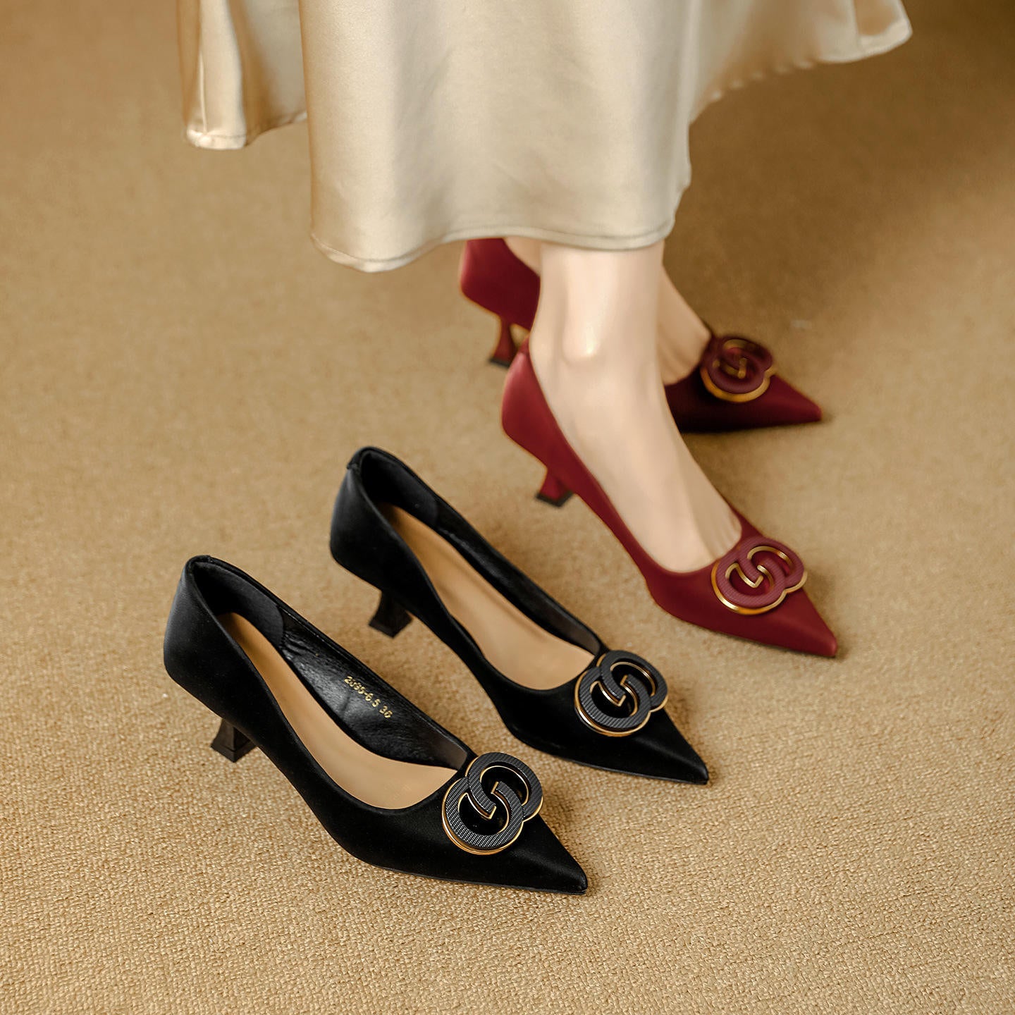 Women's Shoes Closed Toe Design Light Elegant Kitten High Heel Femme Wedding Dress Shoes Ladies Pumps Heeled Sandals for Women