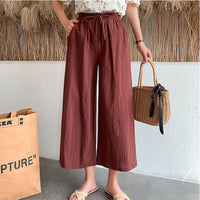 Casual Baggy Wide Leg Trousers Women Summer Thin Comfy Breathable Ankle Length Pants Vintage Loose Cotton Linen Straight Pants