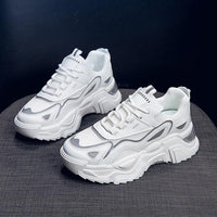 Casual Sporty Women's Shoes Fashion Versatile Thick Sole Increased Height Lightweight Breathable White Shoes