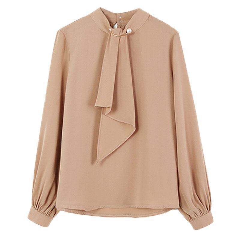 Summer Style Ring Buckle Design Lantern Sleeve Hooded Chiffon Long Sleeve Base Shirt Women's Top