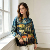 Women's Van Gogh Starry Night Oil Painting Print Oversized Knit Sweater Casual Streetwear Long Sleeve Crewneck Pullover Top Natalia Home Fashion    Natalia Home Fashion