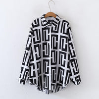 Elegant geometric printed long sleeved shirts For Women Fashion Suit Collar Button Front Blouse