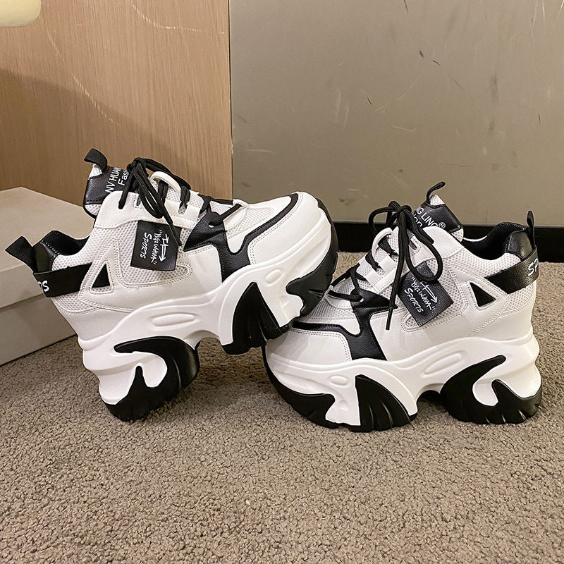 Casual Sneakers with Breathable Chunky Platform Walking Style Wedges Shoes High Heel Casual Sneakers Shoes for Women Women Platform Sneakers