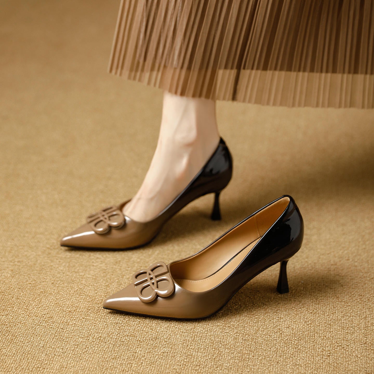 Woman's High Heels Black  New Lacquer Leather Women's Business Wedding Shoes 7cm