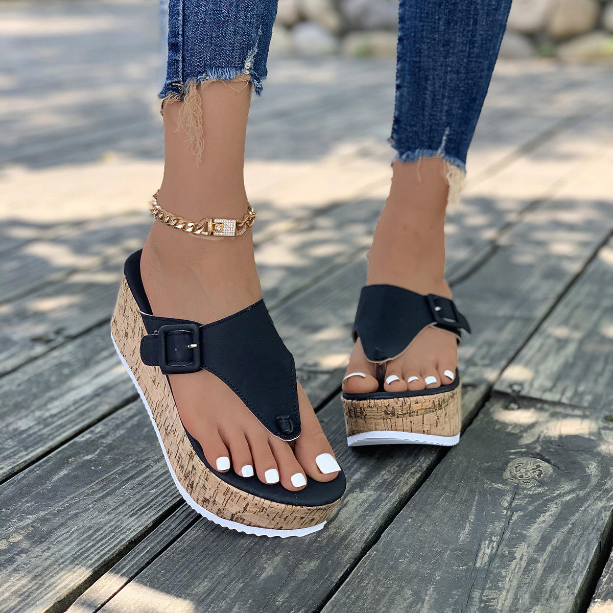 Women's Wedge Platform Sandals Women Summer Shoes Flip Flops Ladies 7.5cm Thick Bottom Casual Slippers Shoe - Natalia Home Fashion