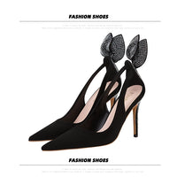 Women's High Heels Suede Stilettos Bow Detail Black Pointed Toe Pumps Sexy Temperament Footwear for Special Occasions