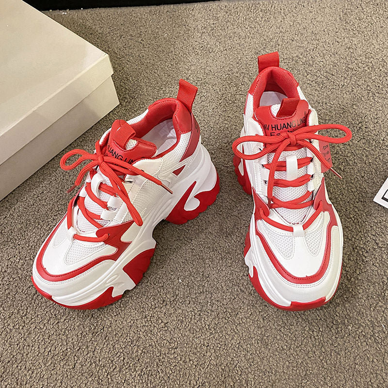 Casual Sneakers with Breathable Chunky Platform Walking Style Wedges Shoes High Heel Casual Sneakers Shoes for Women Women Platform Sneakers