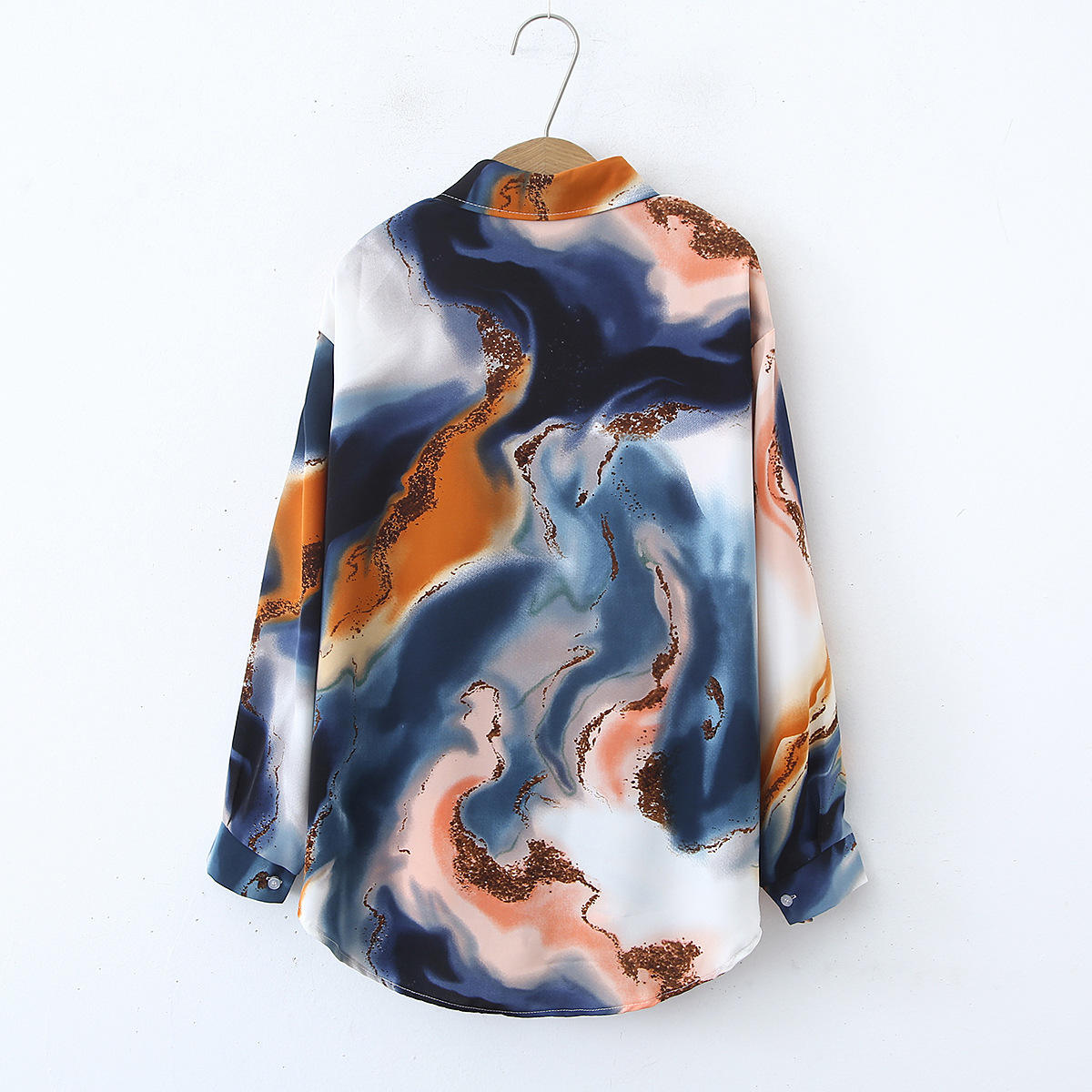 Women's Vintage Tie Dye Niche Design High End French Satin Shirt Long Sleeve Elegant Soft Drape Blouse Top