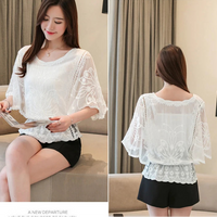 Loose Lace Blouse Women Butterfly Sleeve Chiffon Shirt Woman Fashion Casual Floral Shirt Tops