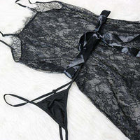 Women Lace Lingerie Sleep dress  Black Ladies Nightwear Sexy See Though Underwear Spaghetti Strap Chemise Sleepwear