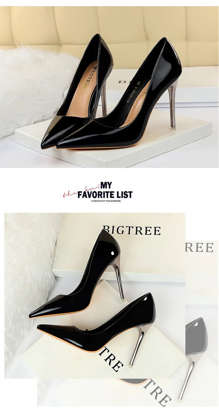 Women 10.5cm High Heels Valentine Pumps Luxury Glossy Stripper Stiletto Wedding Bridal Fetish Shoes
