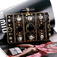 Women's Black Crystal Clutch Purse Luxury Formal Cocktail Party Evening Bag High Fashion Bead Diamonds Handbags