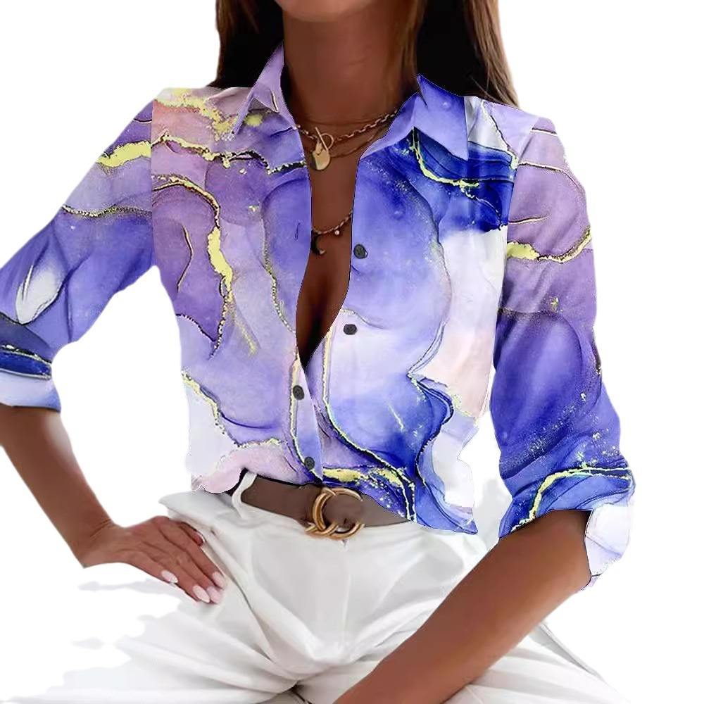 Women's Shirts Loose Fashion Shirts Women's Casual Long Sleeve Ladies Tops Women's Long-Sleeved Blouse Printed Floral 3D Floral Chiffon