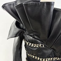 Elegant Socialite Fashion New Heavy Chain Three-Dimensional Ruffle Off-Shoulder Leather Dress Sexy Mini Dress