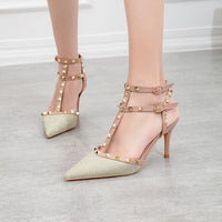 PUMPS High-heeled Shoes Female Pointed Stiletto Sexy Nightclub Word With Rivets Wild Sandals Female Summer