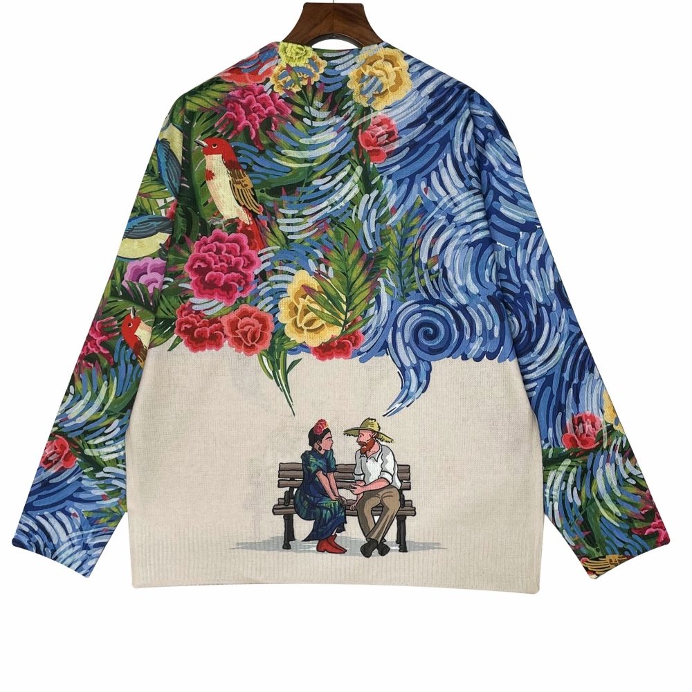 Women's Crew Neck Knit Sweater Loose Fit Van Gogh Starry Night Floral Art Print Bohemian Style Natalia Home Fashion    Natalia Home Fashion