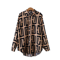 Elegant geometric printed long sleeved shirts For Women Fashion Suit Collar Button Front Blouse