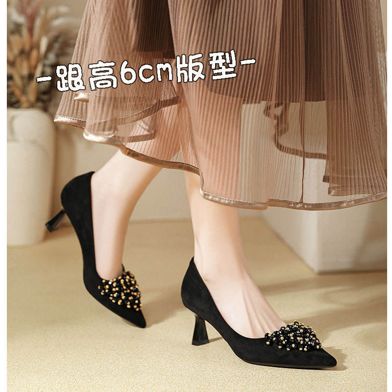 Pointed Toe Thin Heel High Heels Rhinestone Slip-On Commuter Women's Shoes