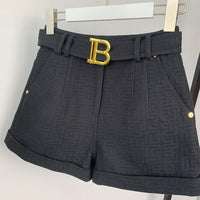 Texture Washed Denim Shorts for Women with Belt Casual Style Quality Jeans Trousers shorts