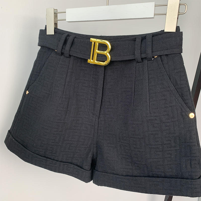 Texture Washed Denim Shorts for Women with Belt Casual Style Quality Jeans Trousers shorts