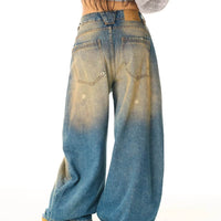 Washed High Street Straight Leg Cuffed Jeans Women Loose Casual Pants High Waist Vintage Graffiti Jeans Natalia Home Fashion    Natalia Home Fashion