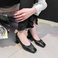 Women's Square Head Grandmother Style Shoes Slip-On High Heel Versatile Shoes in Leather Semi formal  Footwear