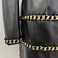 Elegant Socialite Fashion New Heavy Chain Three-Dimensional Ruffle Off-Shoulder Leather Dress Sexy Mini Dress