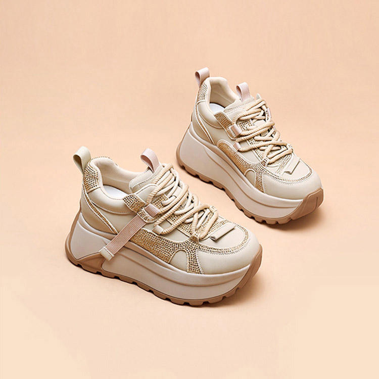 Chunky Sneakers Platform Heel Women Casual Shoes Leather Comfortable Walking Shoes Warm Fur Winter Shoes