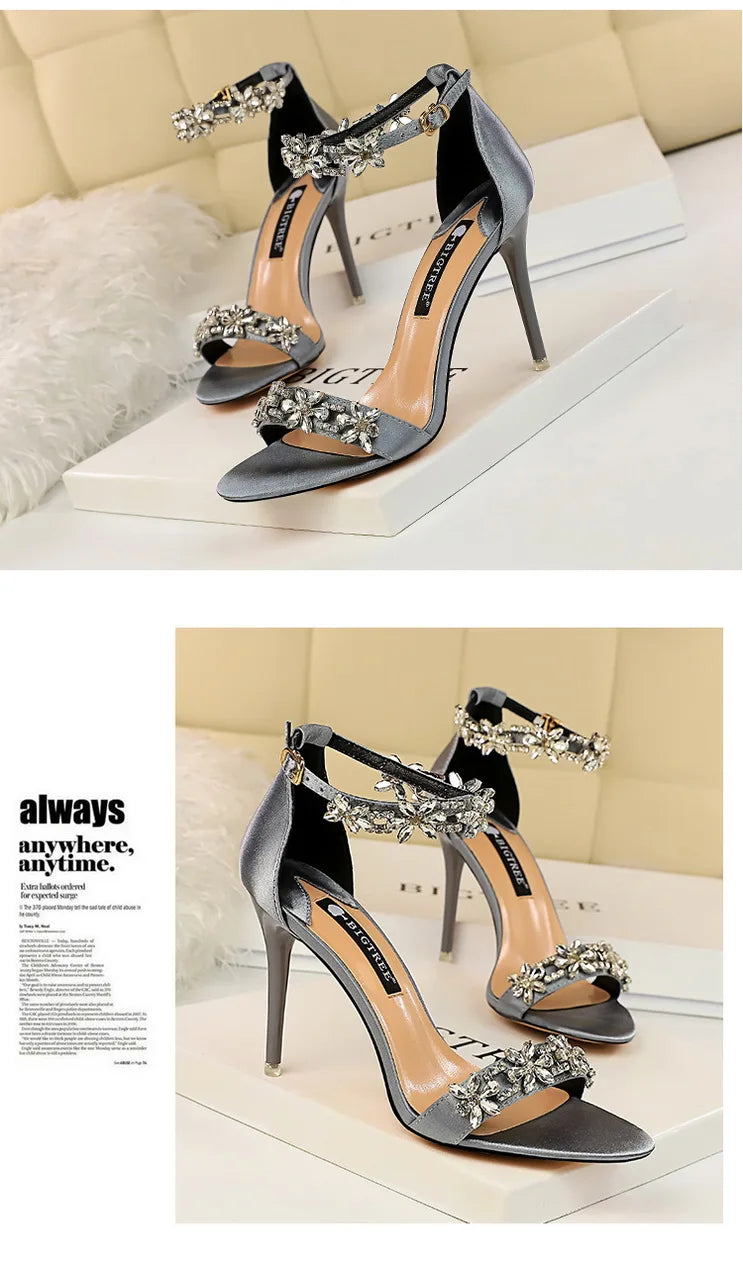 Open Toe Rhinestones Sandals Women New Designer Sexy High Heels Sandals Female Shoes Summer Heeled Sandals