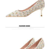 Simple Style New Fashion Sexy Wild Stiletto Metal Heels Pointed Toe Shallow Slim Bling Wedding Women Dress Pumps Shoes