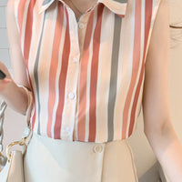 Stripe Women Blouse Casual Shirts Summer Female Clothing Sleeveless  Elegant and Youth Woman Blouses Basic Shirts and Blouses