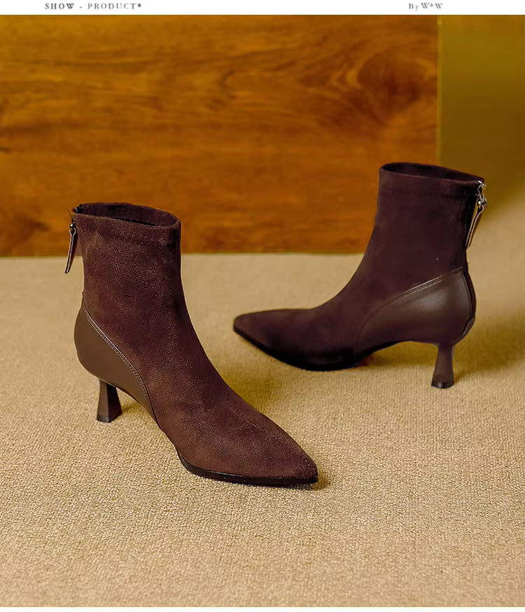 Pointed Toe Women's High Heel Ankle Boots Fashion Elegant Dancing Party Shoes Women's Stretch Slim Short Booties