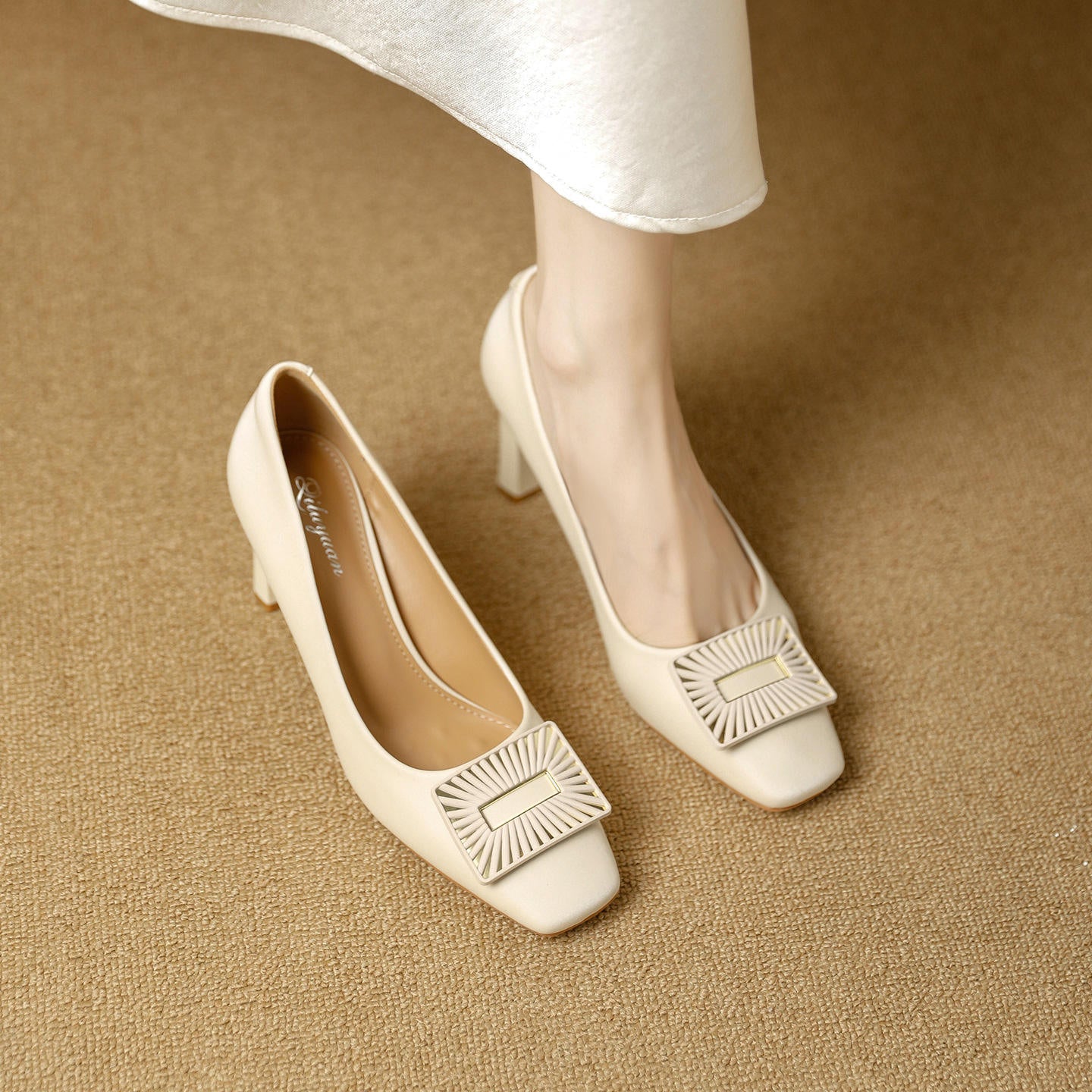 Square Toe Comfort Soft Office Shoes Daily Outdoors Women Shoes 7CM Thick High Heels Shallow Mouth Fashion Party Shoes