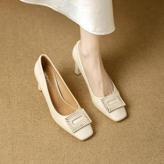 Square Toe Comfort Soft Office Shoes Daily Outdoors Women Shoes 7CM Thick High Heels Shallow Mouth Fashion Party Shoes