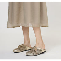 Versatile woven closed-toe sandals with bow and hollow-out design, new summer breathable soft-soled women's sandals