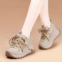 Chunky Sneakers Platform Heel Women Casual Shoes Leather Comfortable Walking Shoes Warm Fur Winter Shoes