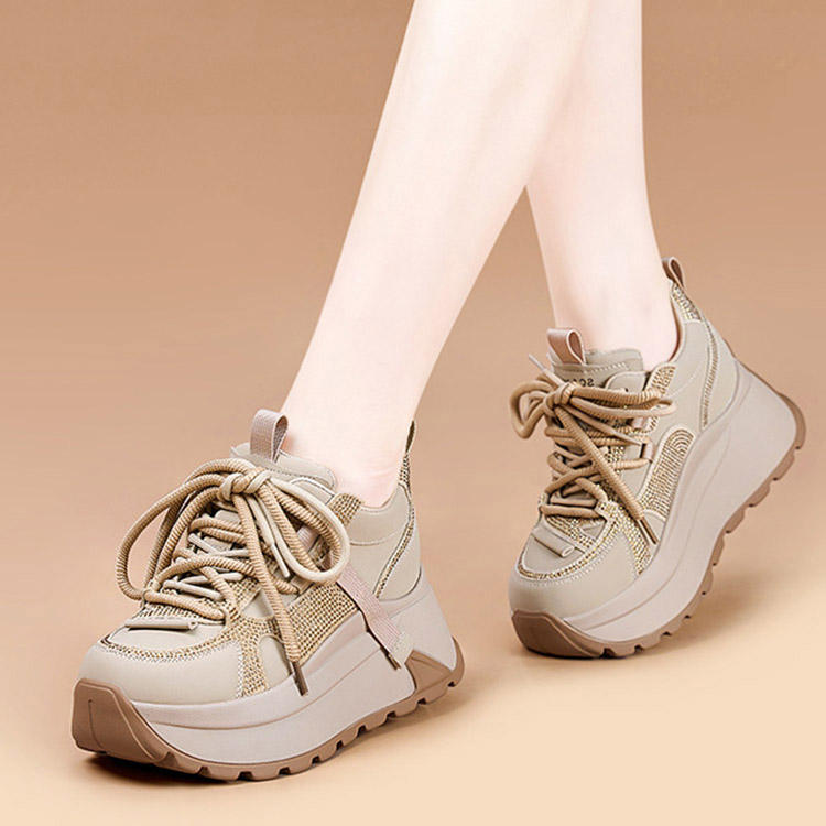 Chunky Sneakers Platform Heel Women Casual Shoes Leather Comfortable Walking Shoes Warm Fur Winter Shoes