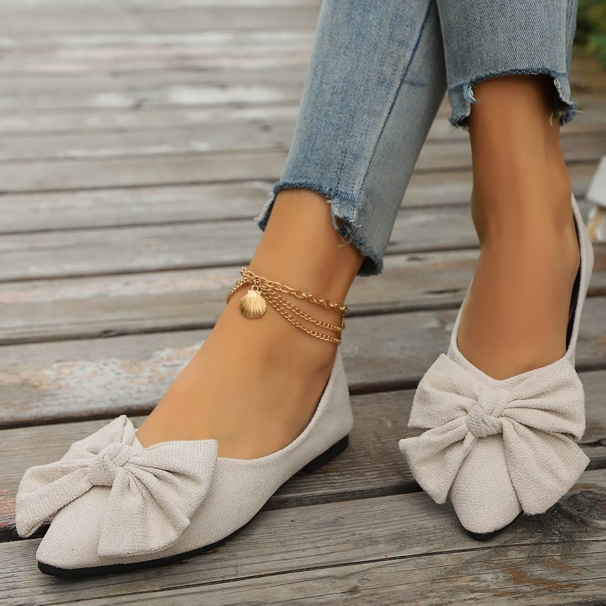 Fashion Print Bowtie Women's Flats Flock Round Toe Slip On Ballet Flats For Woman Ladies Casual Boat Shoes