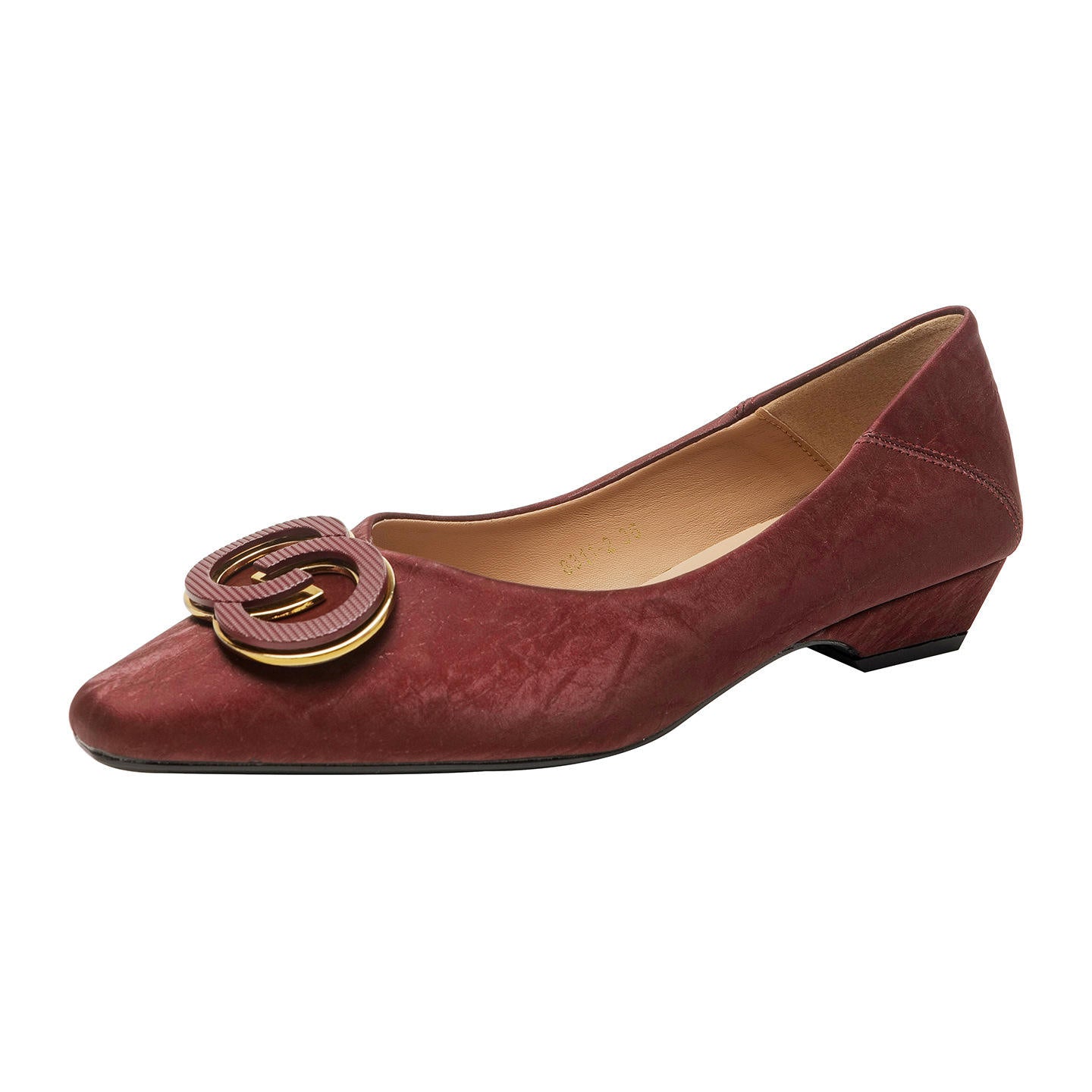 French Pointed Toe Ballerina  Style Slip-On Women's Shoes big buckle Embellished