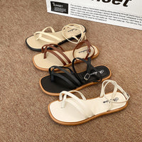 Women's Roman Style Toe Post Sandals Crossbody Flat Bottom Slippers Outdoor Fashionable PVC Material Slip-On Shoes - Natalia Home Fashion