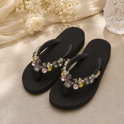 Rhinestone Flip Flops Women's Summer Slope High Heel Non Slip Outer Wear Fashionable Height Enhancing Cool Slippers