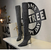 Sexy Slim Over-the-Knee High Heel Knee High Boots Women Long Boots Metal Heel Shoes