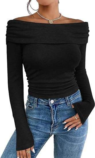 Women's Sexy Off-shoulder Slim Long-sleeved Base One-shoulder Top T-shirt