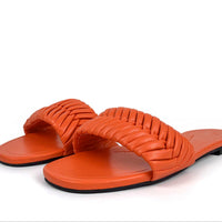 Leather folded style indoor and  outdoor wild beach non-slip women flat slippers casual home durable Mules
