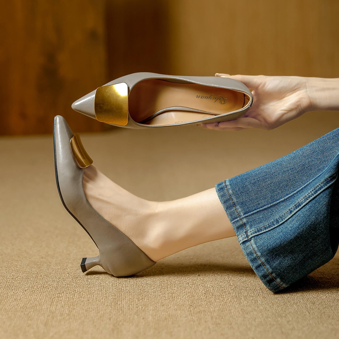 Metallic Thin Heel Pointed Toe Shoes For Women Elegant Office Career Work High Heels