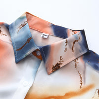 Women's Vintage Tie Dye Niche Design High End French Satin Shirt Long Sleeve Elegant Soft Drape Blouse Top