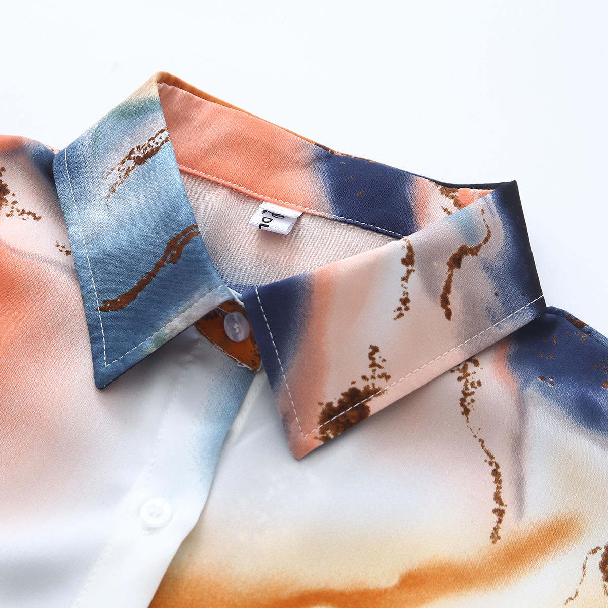 Women's Vintage Tie Dye Niche Design High End French Satin Shirt Long Sleeve Elegant Soft Drape Blouse Top