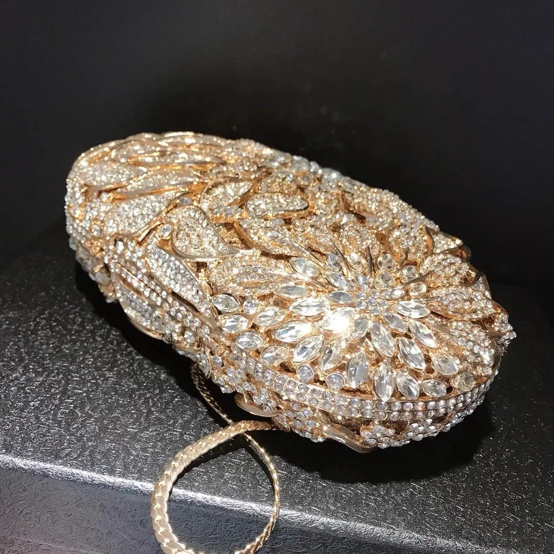 Luxury Crystal Clutch Purse Evening Bags Clutches Rhinestone Women Party Bag Diamond Leaves Shoulder Bags