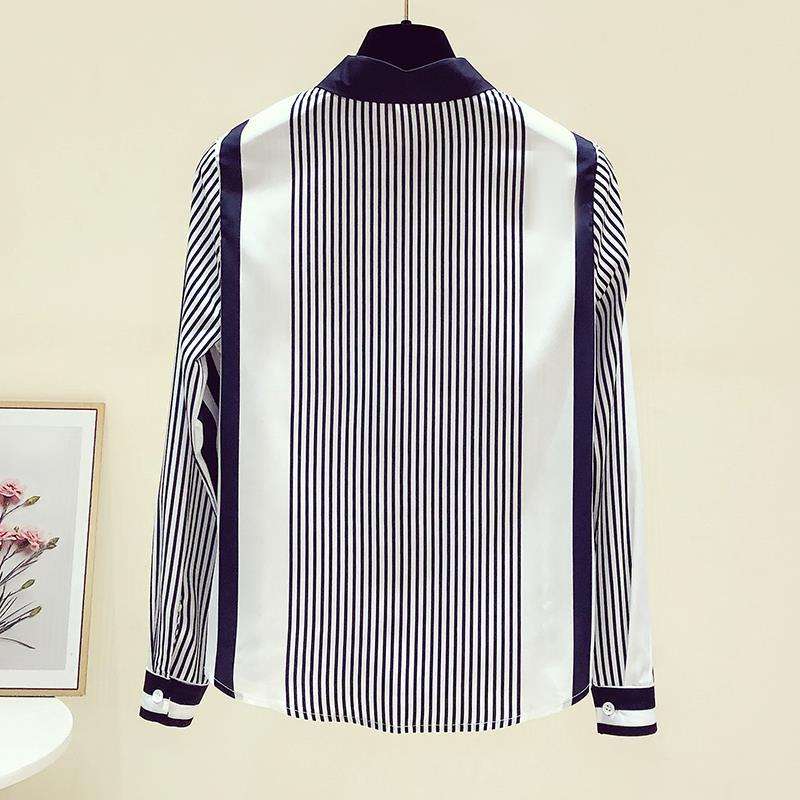 Office Lady Turn-down Collar Straight Loose Button Dress Shirts Blue Striped Long Sleeve Blouses Spring Thin Women's Clothing